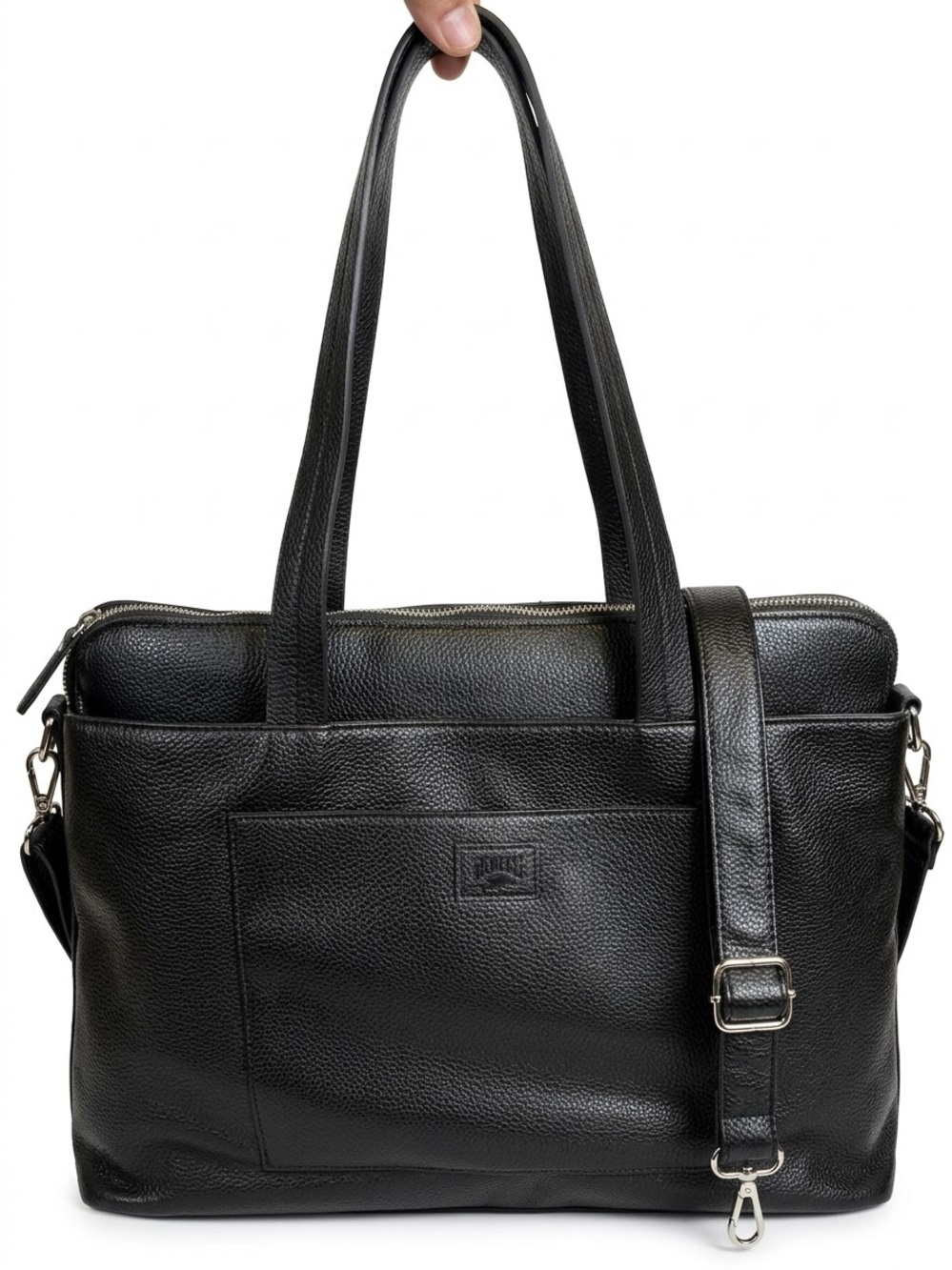 ROOTS Black Laptop Briefcase Satchel Bag Vegan Pebbled Leather Tote